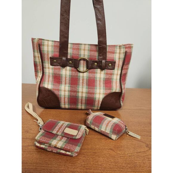 Longaberger Homestead Plaid Small Tote Purse 10x9x3 plus change purse and small - Picture 1 of 9